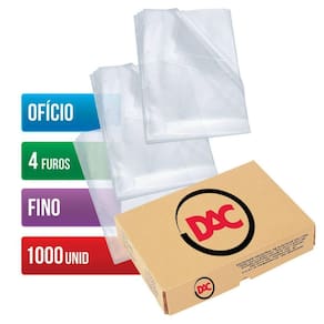 Envelope Plástico Ofício 4 Furos 0,06Mm Fino C/1000 Dac