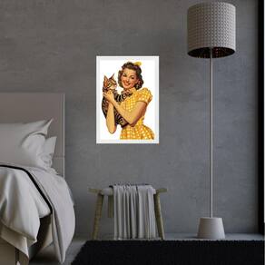 Quadro Decorativo Vintage Pin Up Com Gato 24X18Cm - Vidro