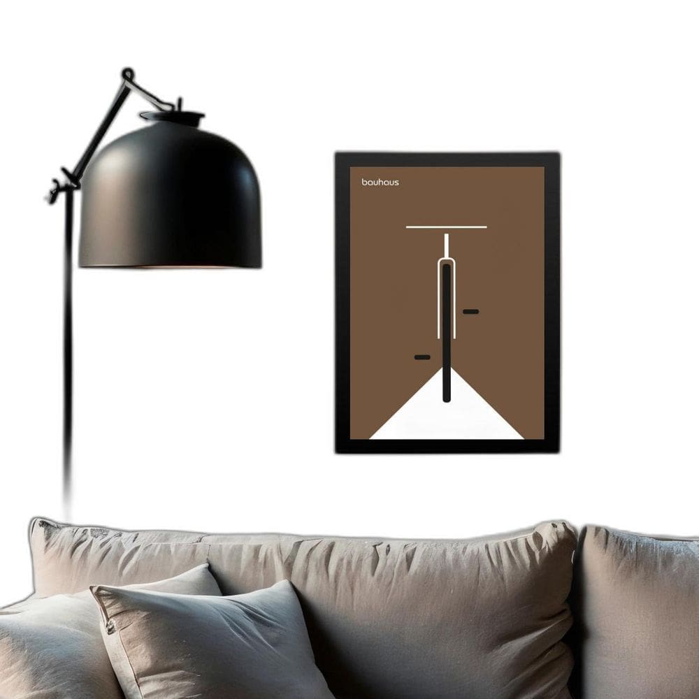 Quadro Bauhaus Marrom - Bicicleta 33X24Cm - Com Vidro