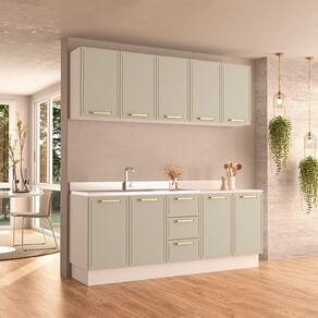 Cozinha Completa 4 Peças 220cm X 200cm Amara Branco/Verde Oliva
