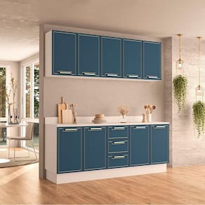 Cozinha Completa 4 Peças 224,5cm X 200cm Amara Branco/Azul