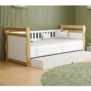 Bicama para Quarto Infantil 100% Mdf Maria Branco Brilho/Amêndoa