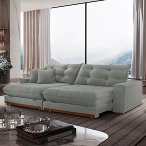 Sofá Retrátil 3 Lugares 250cm Linho Belize Cinza