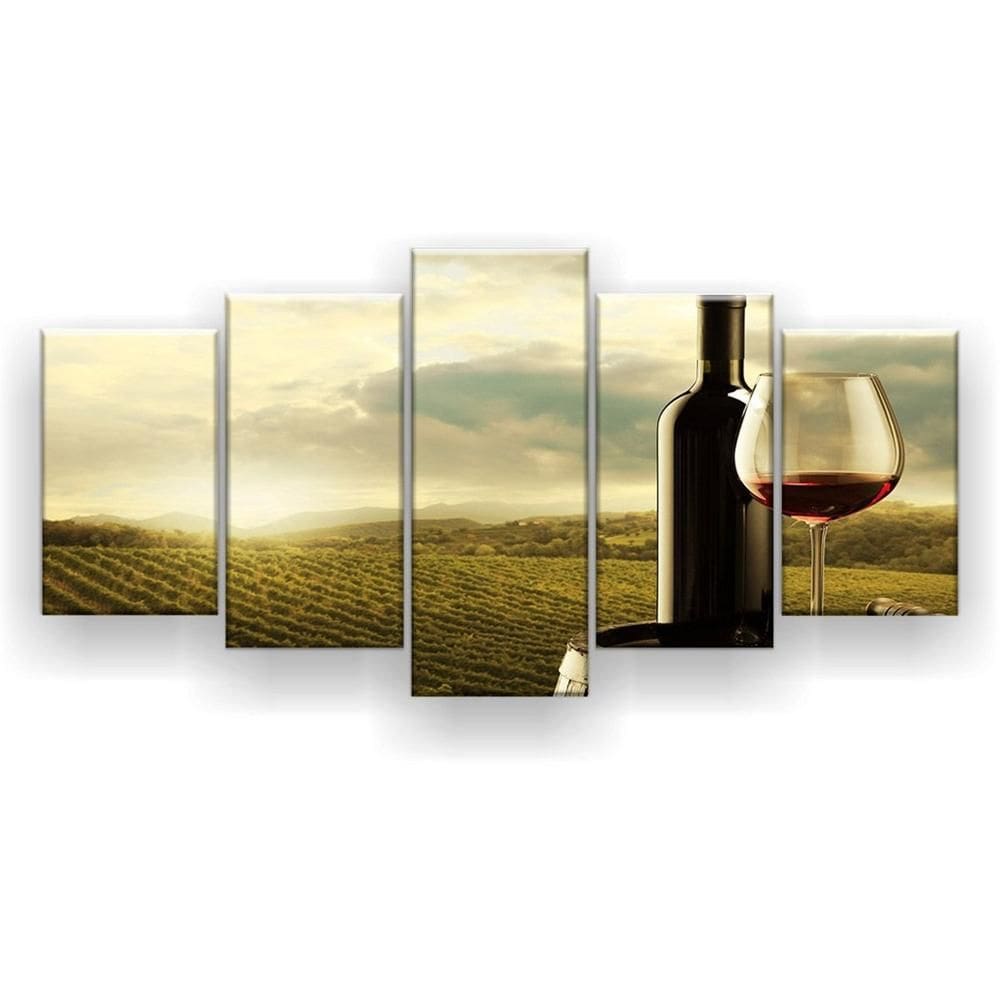Quadro Decorativo Mosaico 5 Peças Vinho Plantação