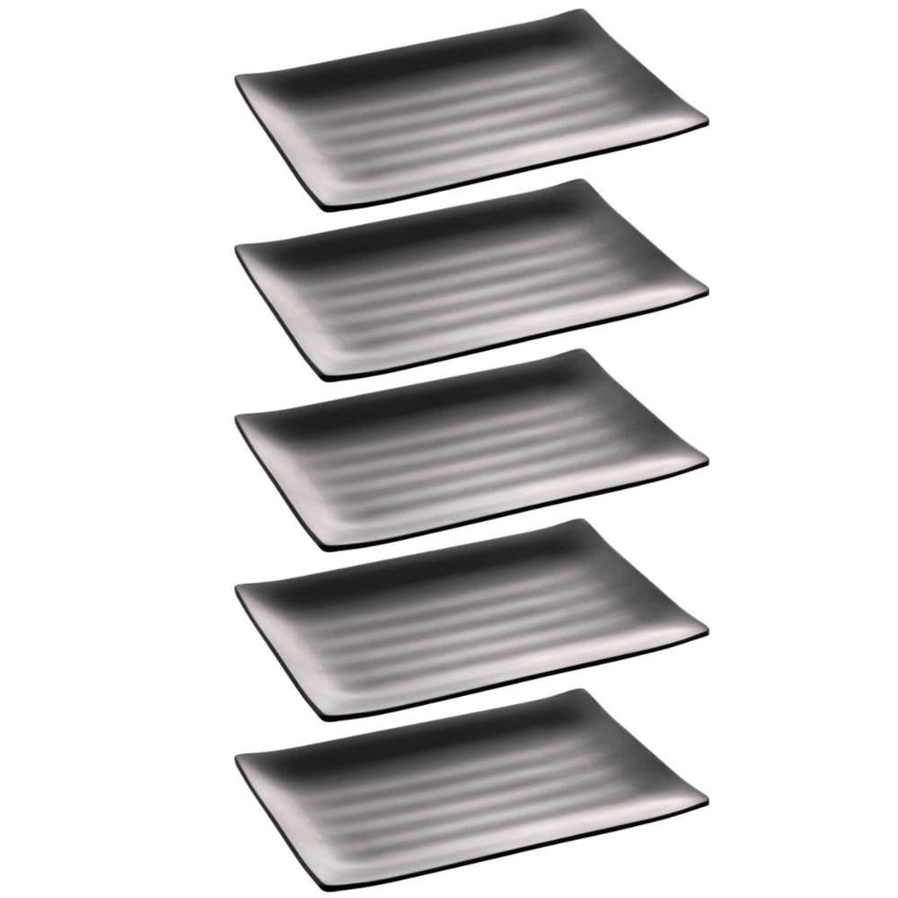 Kit 5 Travessas de Melamina 24,5x16,5cm Lyor Preto Prato Sushi Sashimi Japonesa