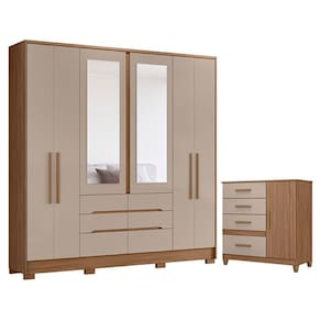 Guarda Roupa Casal San Francisco e Cômoda Vênus Carvalho Fendi com Pés - Moval