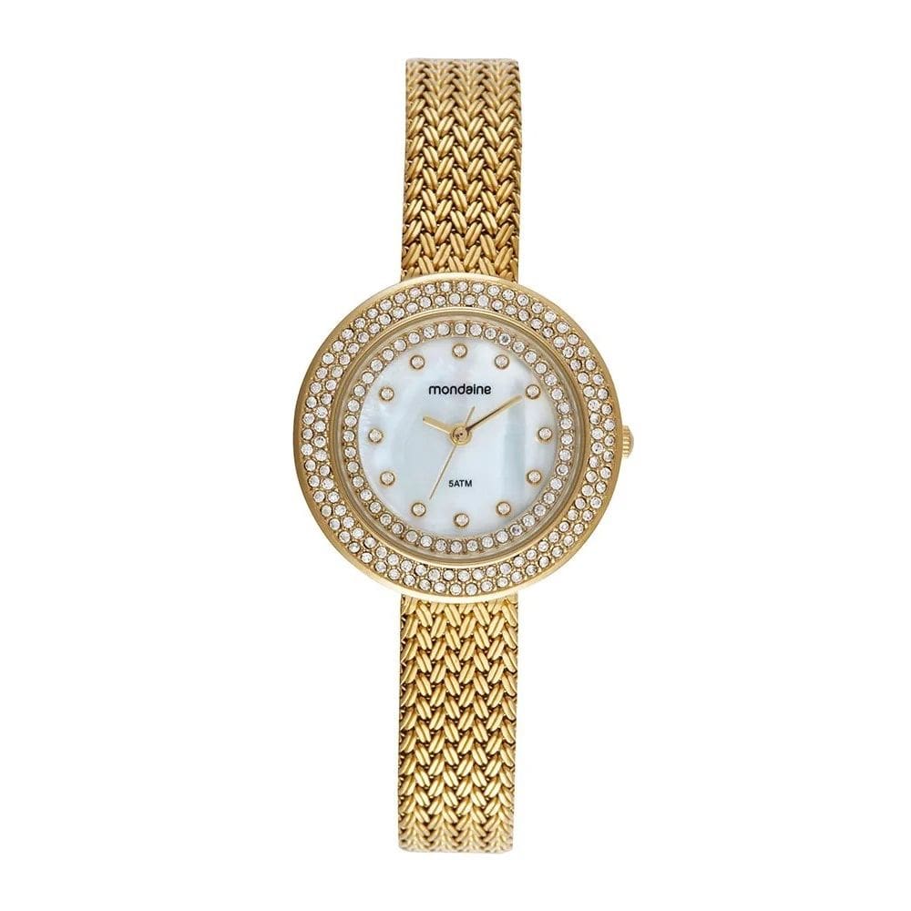 Relógio Mondaine Feminino Cristais Madrepérola Malha de Dourado 32823LPMVDE1