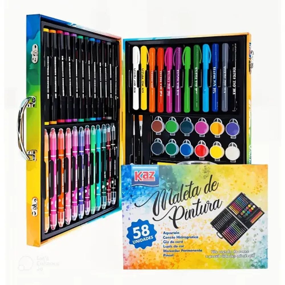 Maleta de Pintura completa 58 peças canetinha touch brush pen lapis cor aquarela giz retratil pincel
