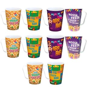 Kit 10 Copos De Festa Junina Caneca De Plástico 430Ml Alça