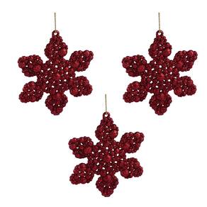 Enfeite Floco De Neve Glitter com 3 Unidades Cazza Vermelho