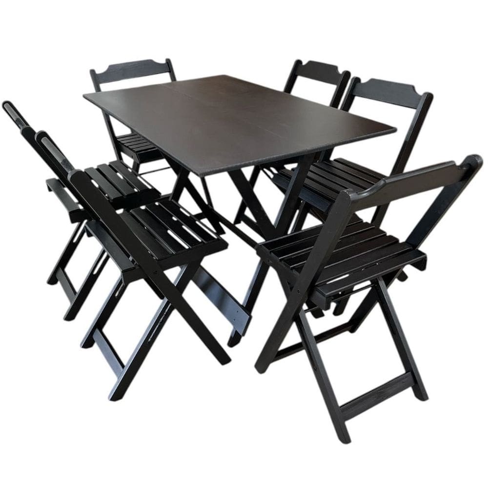 Conjunto Mesa Dobrável 1,20m com Tampo em MDF Ultra Plus e 6 Cadeiras Dobráveis