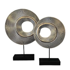 Kit 2 Escultura Abstrata Dourada Decoração Redonda