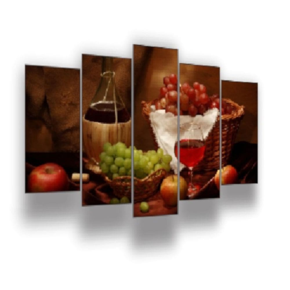 Quadro Decorativo Mosaico 5 Peças Mod1252 Bebida Uvas