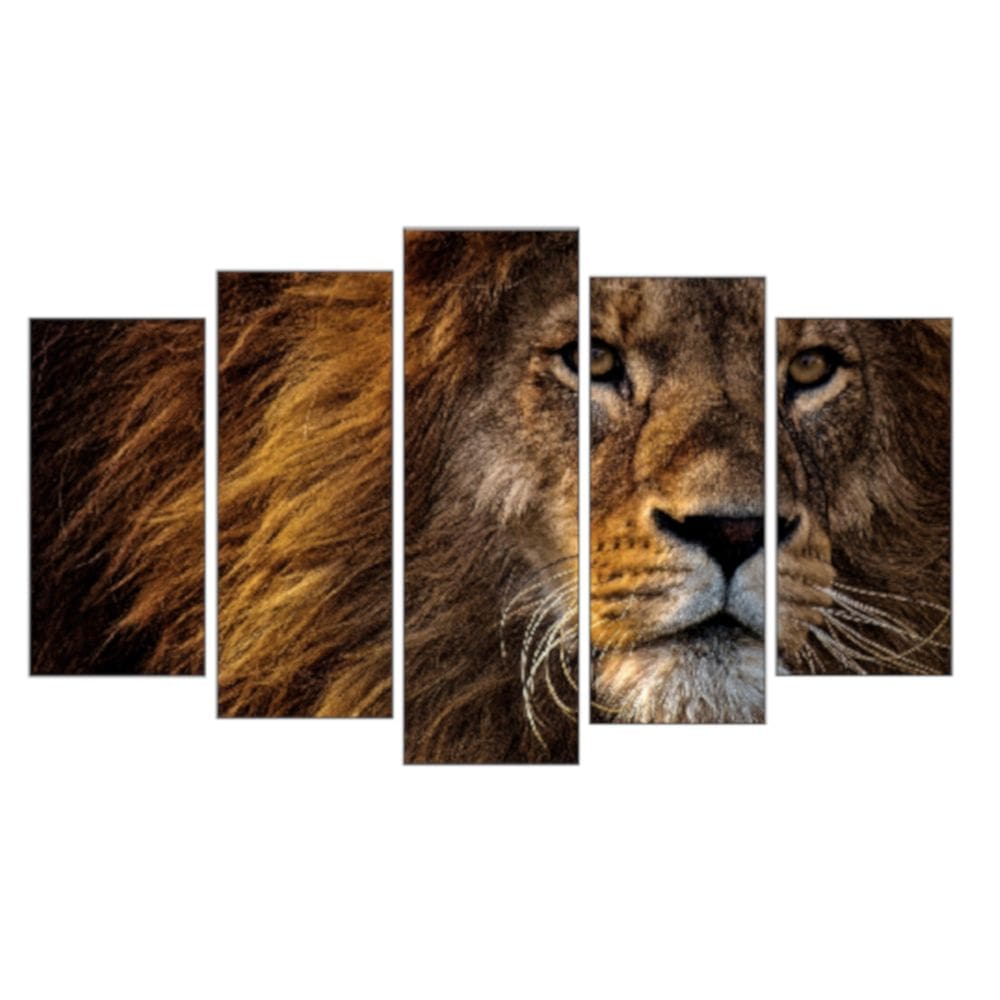 Quadro Decorativo Mosaico 5 Peças Mod805 Leão Solitário