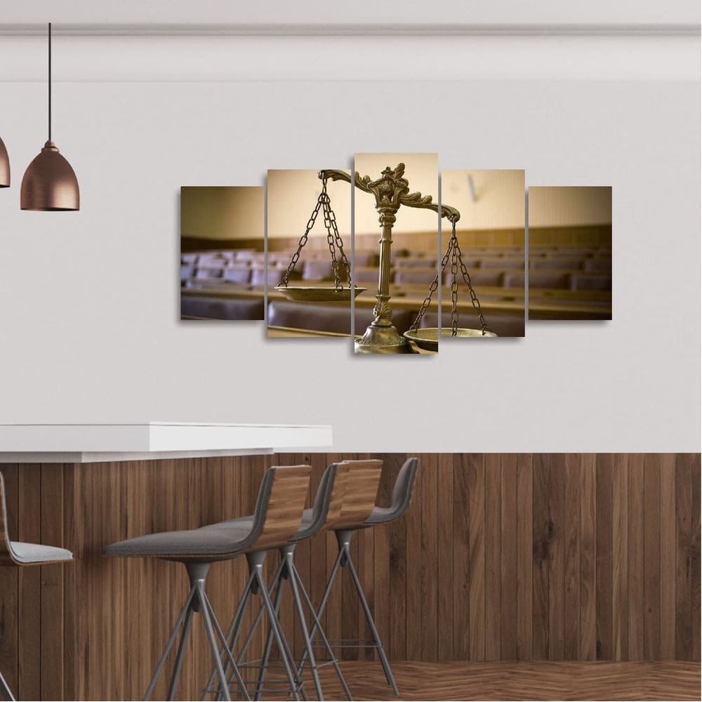 Quadro Balança da Justiça Mosaico 5 Peças Advocacia 125x60