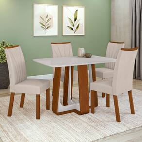 Conjunto Sala de Jantar Mesa Easy Pop 120x80cm Tampo Vidro/MDF com 4 Cadeiras Confort Boucle Bege Frassino/off White