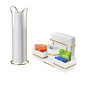 Kit Porta Sachê Suporte Organizador Copos Descartáveis Cozinha Dourado - Future