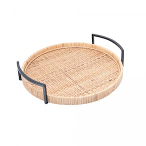 Bandeja Redonda Em Fibra Natural Com Alça Bali Wolff 37,5x35cm