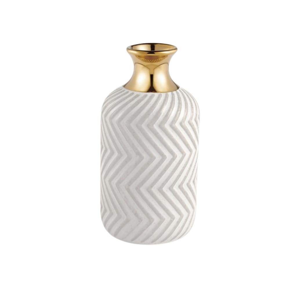 Vaso Em Cerâmica Dourado E Branco Mart 12x23,5cm
