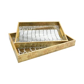 Bandeja Retangular Em Plástico Craquelado Dourado La Home 40x30cm