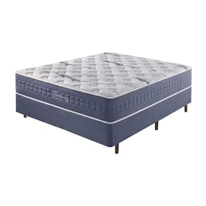 Cama Box Casal + Colchão Mola Ensacada Visco Gel California Linho Azul