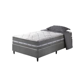 Cama Box Solteiro King Cinza + Colchão Molas Ensacadas Miami Cinza