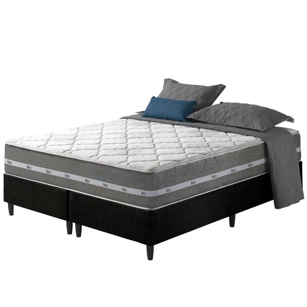 Cama Box King Preto + Colchão Molas Ensacadas Miami 193x203 Cinza Com Preto