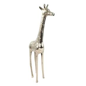 Escultura Girafa Decorativa Alumínio Prata Luxo Pet Decor