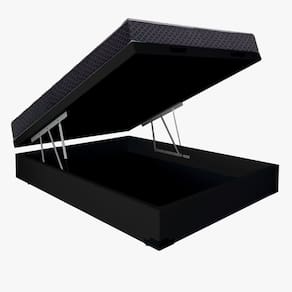 Cama Base Box Baú Casal Reforçado Sintético Preto + Colchão Casal Reforçado D33 14x138x188