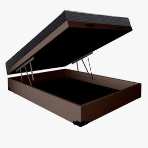 Cama Base Box Baú Casal Reforçado Sintético Marrom + Colchão Casal Reforçado D33  20x138x188