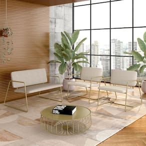 Conjunto Namoradeira E Poltronas Sintra Industrial Dourado/bege- M.a