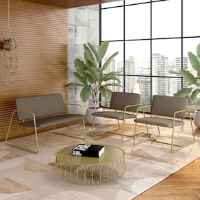 Conjunto Namoradeira E Poltronas Sintra Industrial Dourado/capuc - M.a