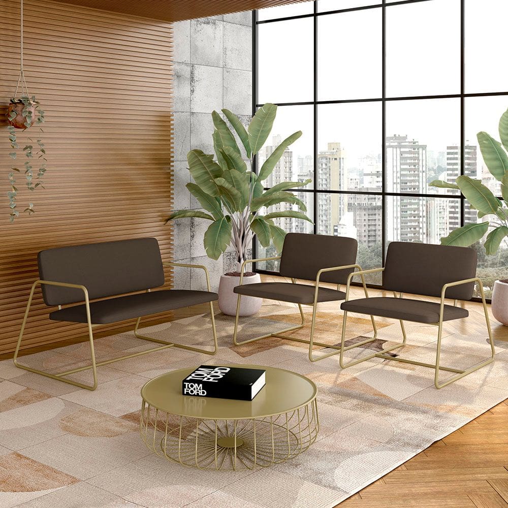 Conjunto Namoradeira E Poltronas Sintra Industrial Dourado/marrom- M.a