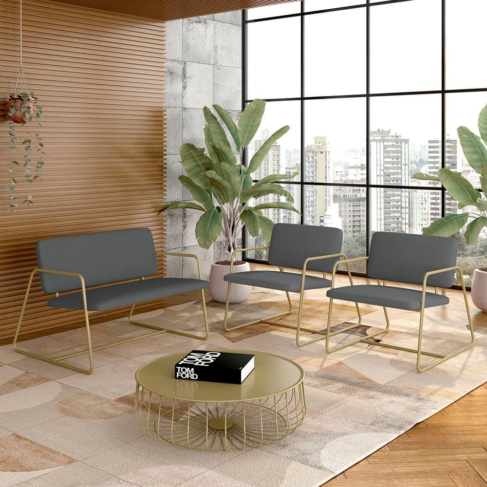 Conjunto Namoradeira E Poltronas Sintra Industrial Dourado/cinza - M.a