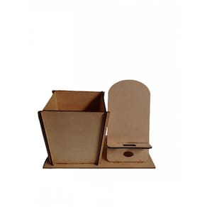 Porta Canetas Suporte Para Celular Em Mdf Natural