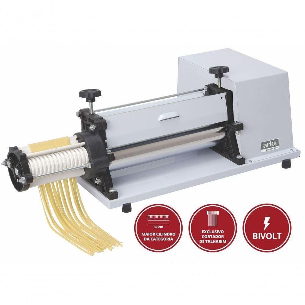 Laminador De Massas Cilindro Elétrico Cortador Talharim Aço Carbono Bivolt Lev30 - Arke