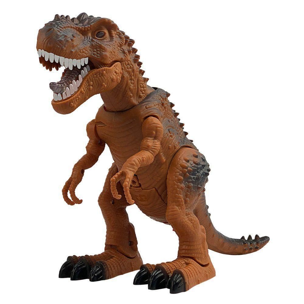 Tiranossauro Rex Marrom Acende, Faz Barulho E Anda De Pilha