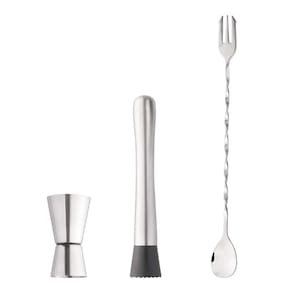 Kit Caipirinha com Colher Bailarina, Dosador Duplo e Macerador em Inox - Wolff