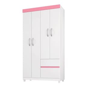 Guarda Roupa Lotus com 4 Portas Branco com Rosa - Demobile