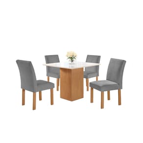 Conjunto Mesa de Jantar Dakota 90x90 Tampo de Vidro com 4 Cadeiras Napoles Cel Móveis - TEC 171