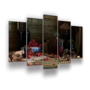 Quadro Decorativo Mosaico 5 Peças Mod1171 Uvas Vinhos