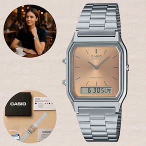 Relógio Casio Anadigi Vintage Prata AQ-230A-4AMQYDF Hora Dual Digital Analógico Alarme Cronômetro Resistência à Água Pulseira Inox