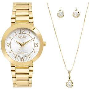 Kit Relógio+Semijoias Condor Dourado Feminino Co2035Nny/K4B