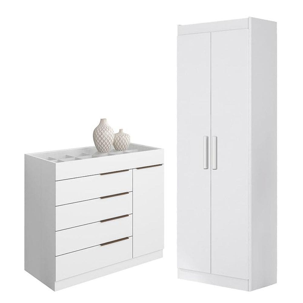 Cômoda Sapateira Sevilha 2004147 e Armário Multiuso 2000191 Branco Brilho - Aramóveis