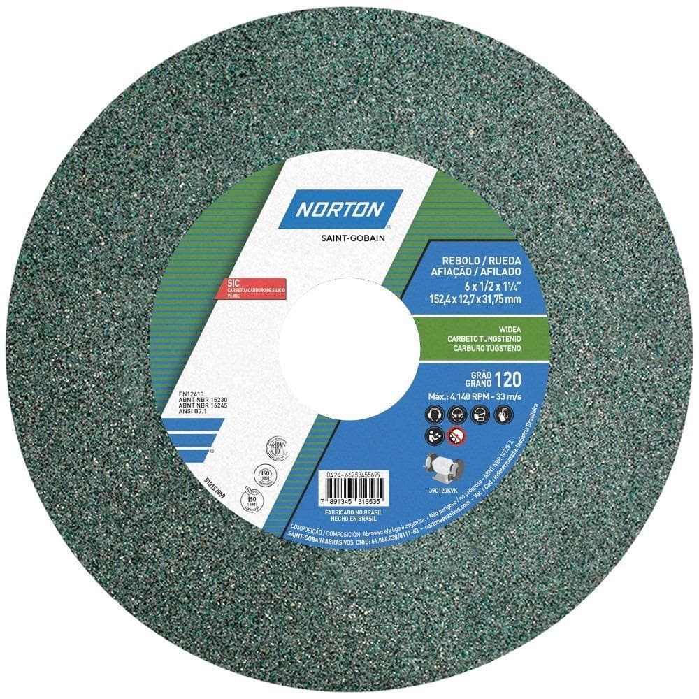 Rebolo Reto Para Metal Duro 6 X 1/2 X 1,1/4Pol - Norton