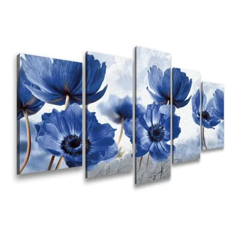 Quadro Decorativos Sala Quarto Flor Pintura Florais Azul
