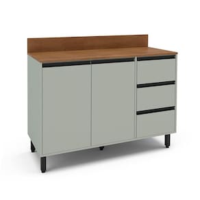 Balcão de Cozinha Koya com Tampo 2 Portas 3 Gavetas Verde Oliva