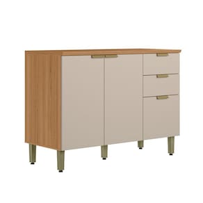 Balcão de Cozinha Selene com Tampo 3 Portas 1 Gaveta Off White e Jequtibá