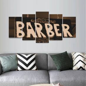Quadro Para Barber Shop Decorativo Mosaico 5 Peças