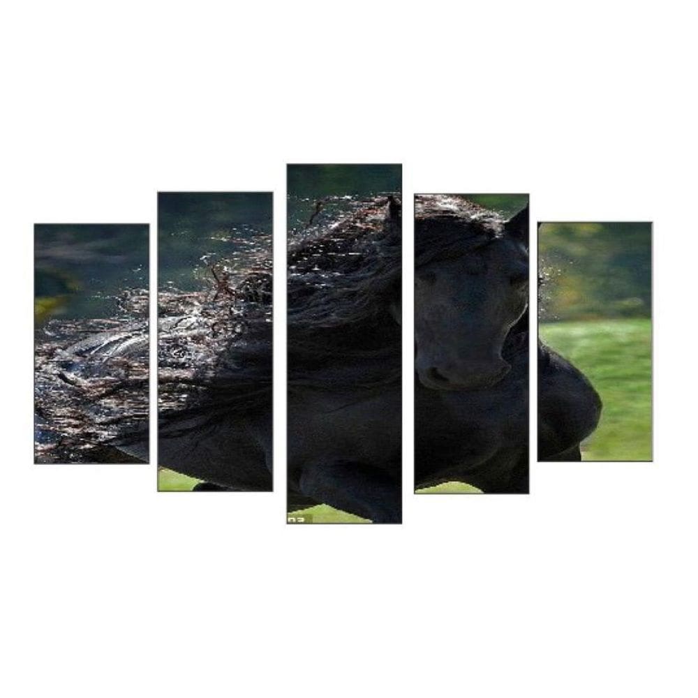 Quadro Decorativo Mosaico 5 Peças Mod960 Cavalo Negro 04